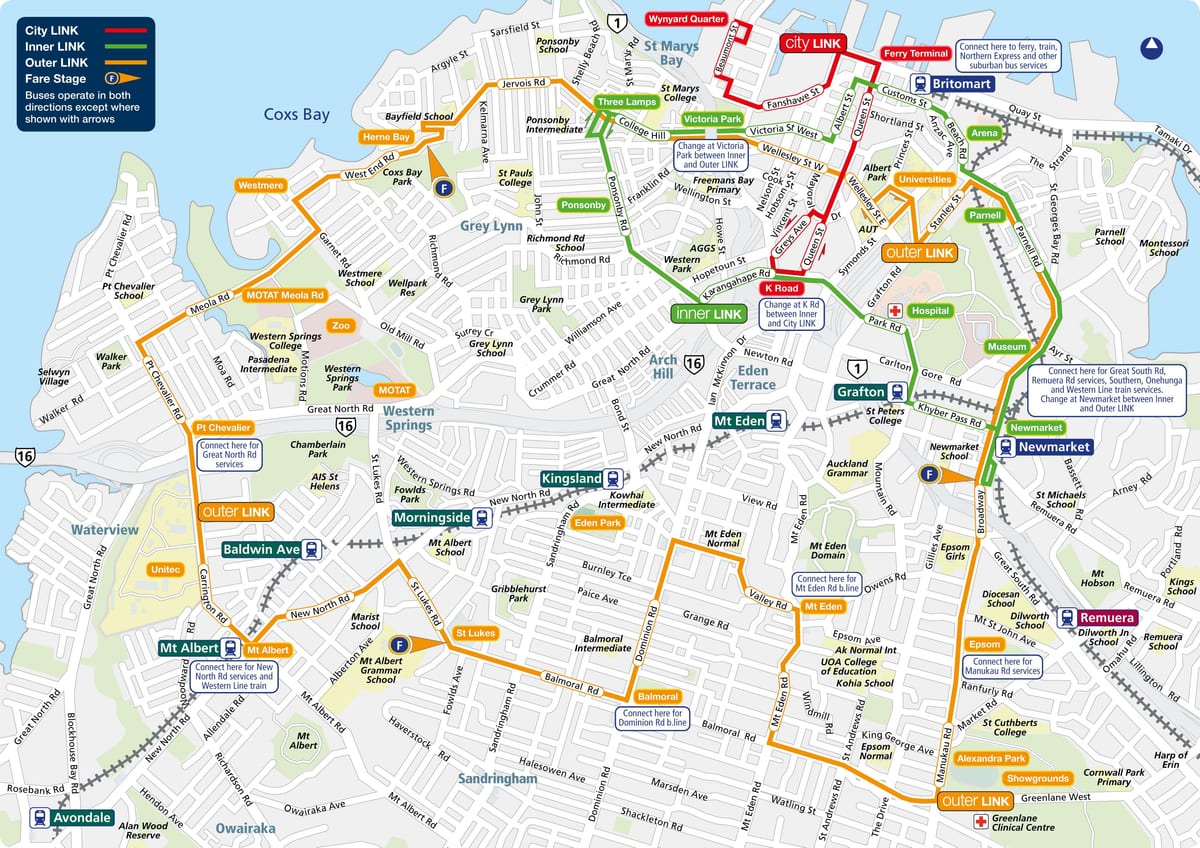 Auckland bussi marsruudi kaardil