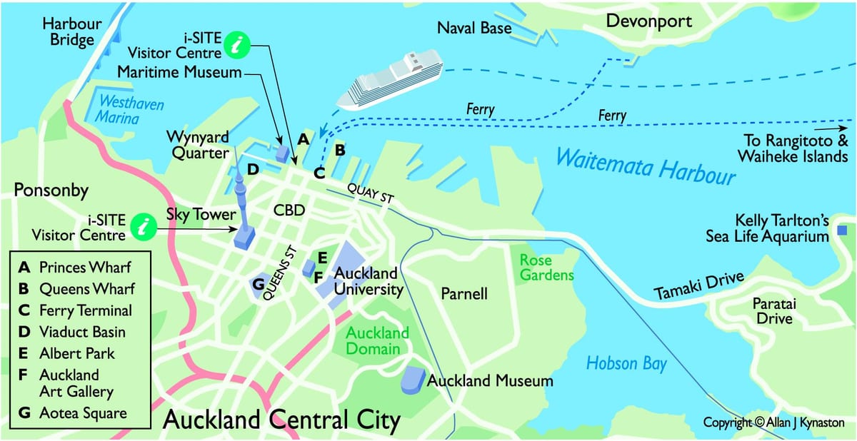 Auckland kruiisilaeva terminali kaart