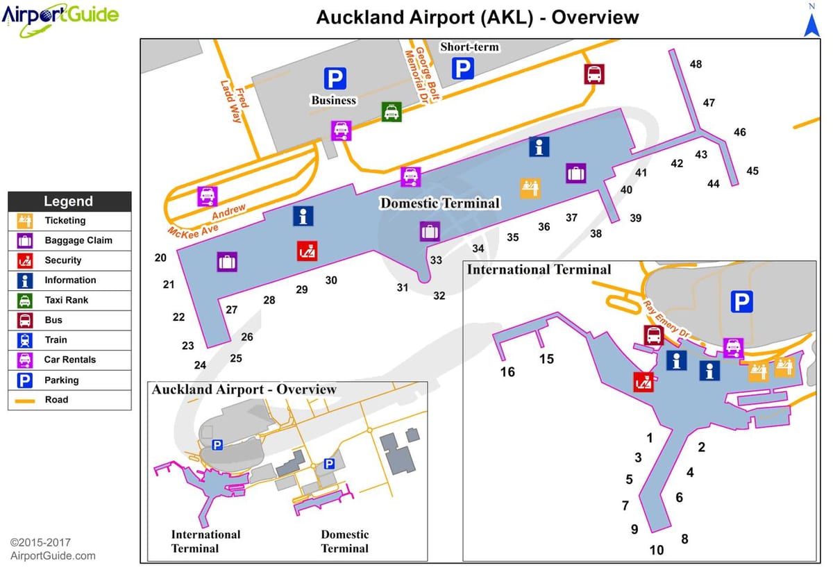 Auckland airport domestic terminali kaart