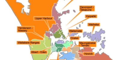 Auckland nõukogu piirid kaardil